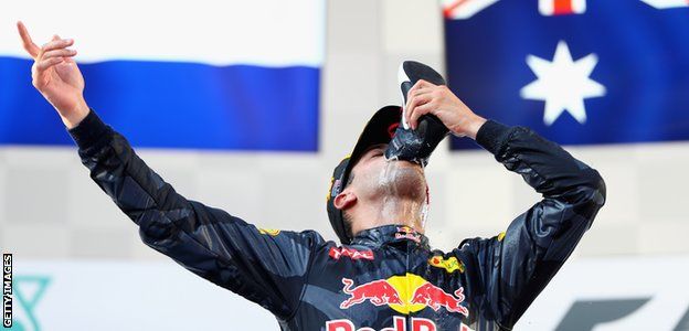 Daniel Ricciardo of Red Bull wins the Malaysian Grand Prix