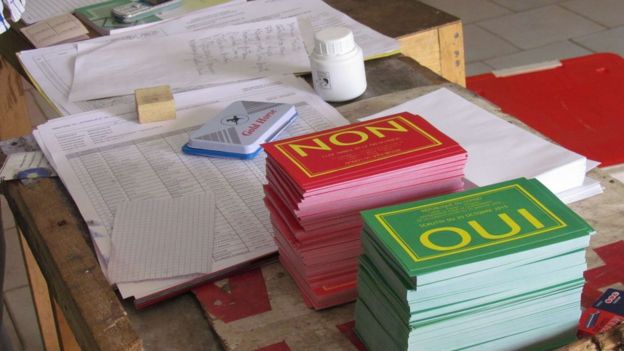 Piles of cards marked Yes and No