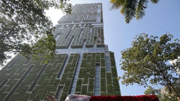 Antilia, the house of the Chairman of Reliance Industries Mukesh Ambani, is seen ahead of Mukesh"s daughter wedding, in Mumbai, India December 7, 2018.
