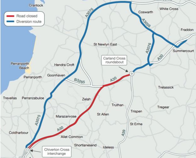 Cornwall A30 closures for July announced by highways bosses - BBC News