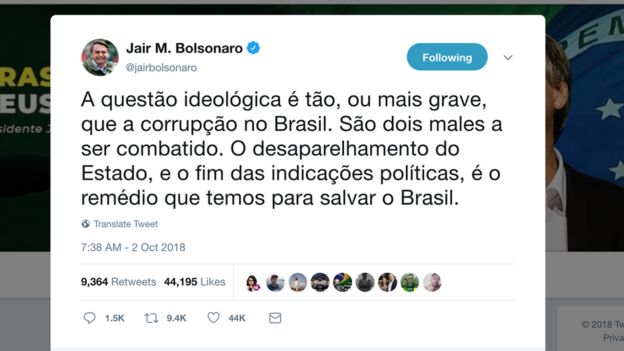 Tuíte de Bolsonaro