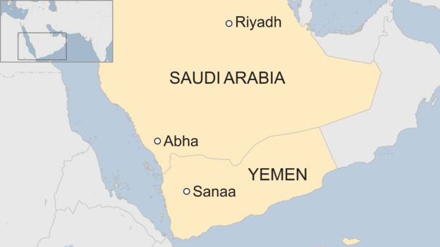 Map of Saudi Arabia showing Abha