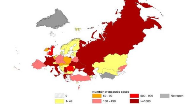 WHO map of measles in Europe