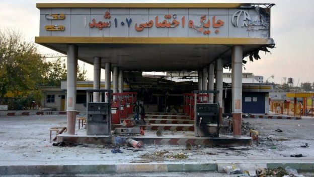 A burned-out petrol station in Eslamshahr, near Tehran (17 November 2019)