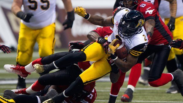 The Calgary Stampeders verses the Hamilton Tiger Cats