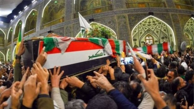 কাসেম সোলেমানির শবদেহ নিয়ে ইরাকের বিভিন্ন শহরে শোকের পাশাপাশি বিক্ষোভ মিছিল হয়েছে