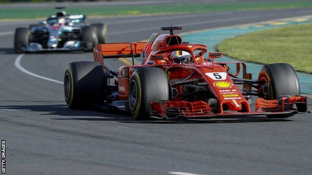 Sebastian Vettel and Lewis Hamilton during the 2018 Australian Grand Prix