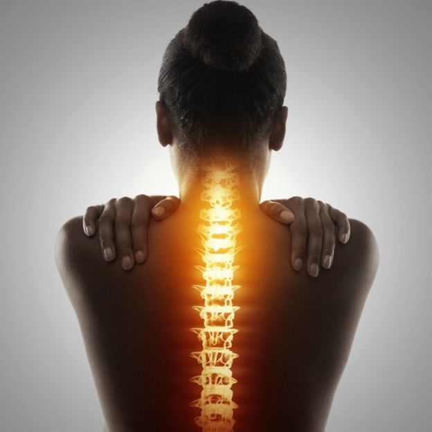 Una mujer de espaldas con la columna vertebral realzada