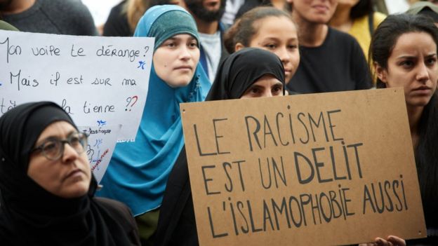 Protesters against Islamophobia in France, October 2019