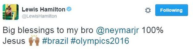 British Formula 1 world champion Lewis Hamilton congratulated Neymar