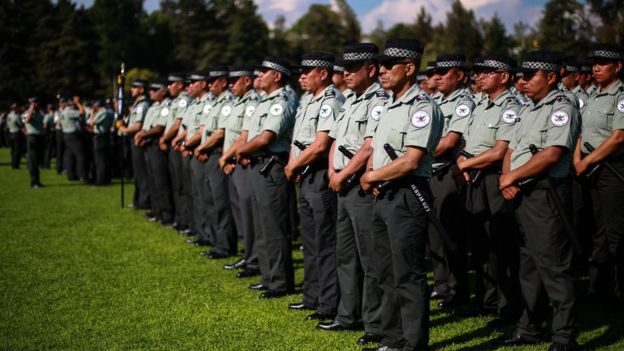 Members of the new National Guard take part in a ceremony on 30 June