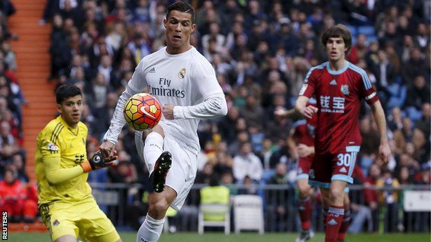 Real Madrid's Cristiano Ronaldo in action against Real Sociedad
