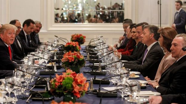 Temer e Donald Trump em jantar de trabalho