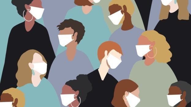 Ilustração de pessoas com máscara cirúrgica
