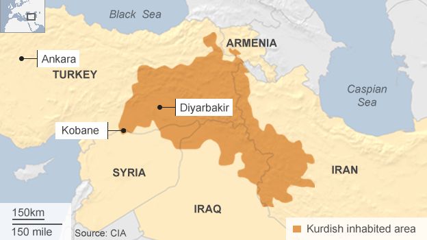 Kurdish-inhabited region - map