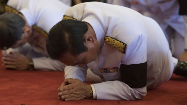 Thai Prime Minister Prayuth Chan-ocha at a bathing ceremony