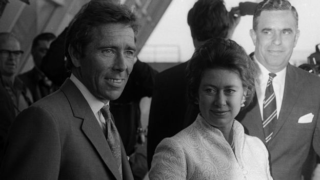 Princess Margaret and husband Lord Snowdon at JFK Airport on May 2, 1974 in New York City.