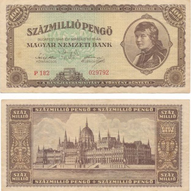 Hungarian banknote at 100 million pengo, year 1946