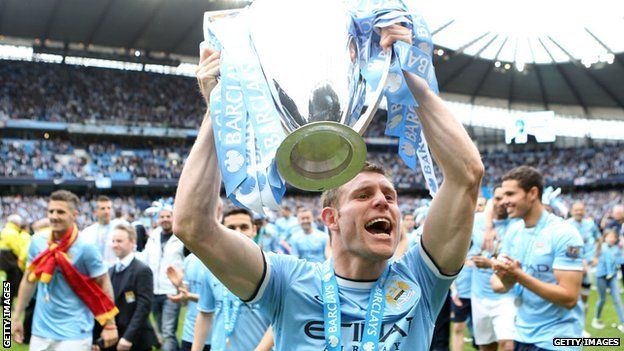 James Milner with the Premier League trophy at Manchester City