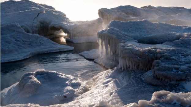 A view of Lake Michigan on January 30, 2019 in Kenosha, Wisconsin