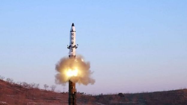 Korea News Service Image caption أطلقت كوريا الشمالية صواريخ عدة مرات في الشهور الأخيرة 