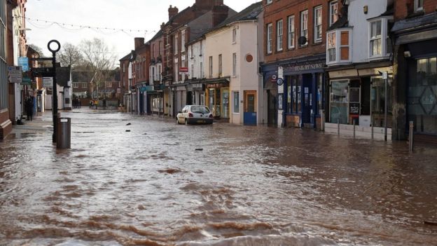 Flooded street in Tenbury Wells