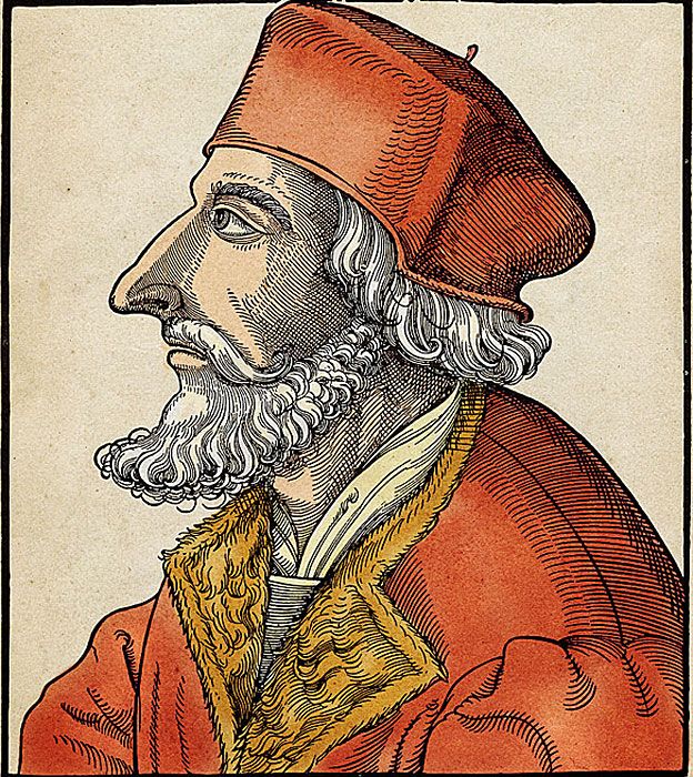Jan Hus (1369-1415) era un reformador de la iglesia y seguidor de John Wycliffe. Además fue un defensor de la Independencia de Bohemia y por lo tanto contra el Imperio de Alemania. Grabado coloreado, Alemania siglo XVI.
