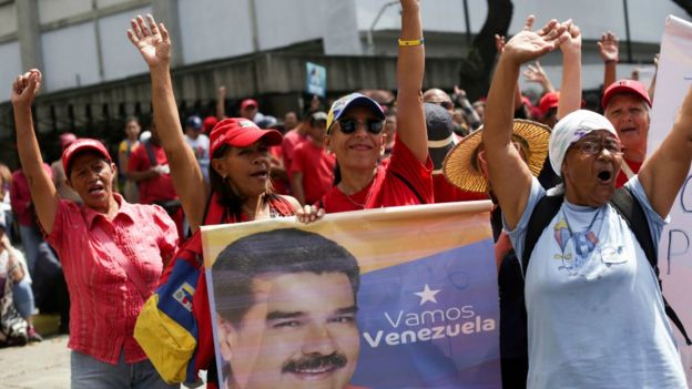 Supporters of Venezuelan President Nicolás Maduro demonstrate in Caracas on March 9, 2019