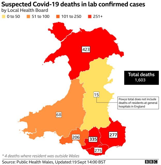 Map showing deaths across Wales