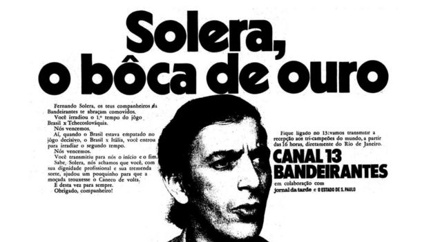 Anúncio homenagem na copa de 70