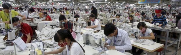 Garment factory workers near Hanoi, Vietnam