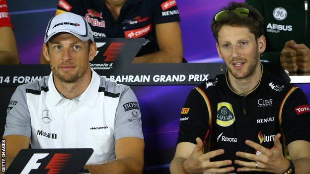 Formula One drivers Romain Grosjean and Jenson Button