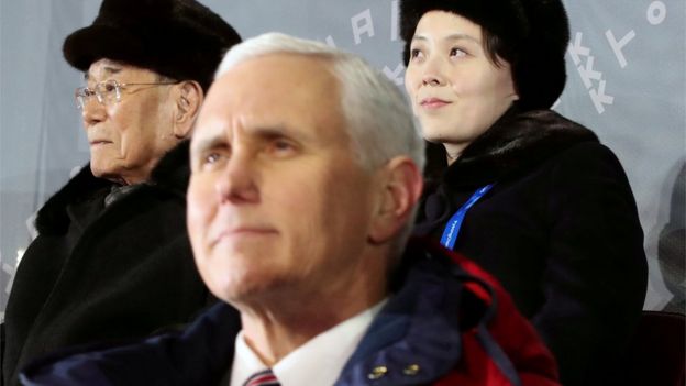 Pence coincidió en la ceremonia inaugural con la hermana de Kim Yong-un.