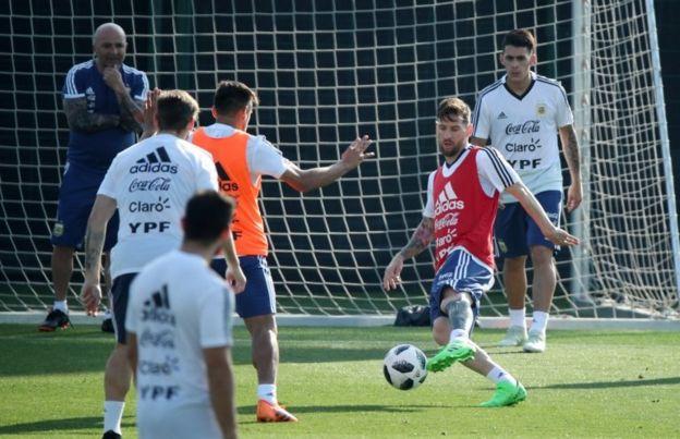 La selección argentina en un entrenamiento