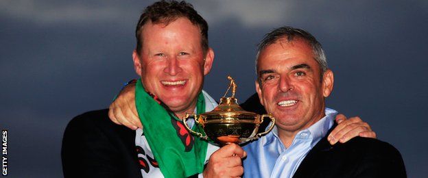 Jamie Donaldson and Europe's 2014 Ryder Cup captain Paul McGinley