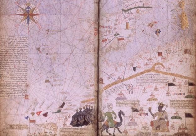 Perjalanan ke Mekah membuat Mali dan Mansa Musa dikenal dunia - sebuah fotokopi peta Catalan Atlas dari 1375