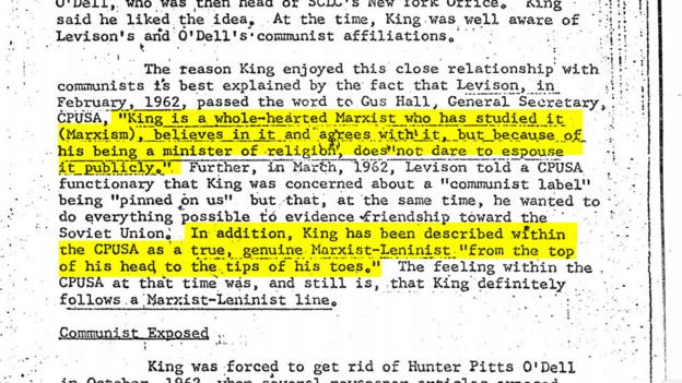 A section showcasing King's alleged communist sympathies