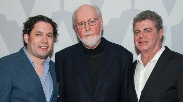 Los músicos Gustavo Dudamel, John Williams y Gustavo Santaolalla