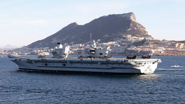British aircraft carrier leaving Gibraltar