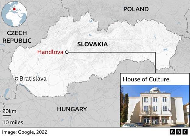 Slovakia map showing Handlova, where the prime minister was shot on Wednesday 15 May 2024.