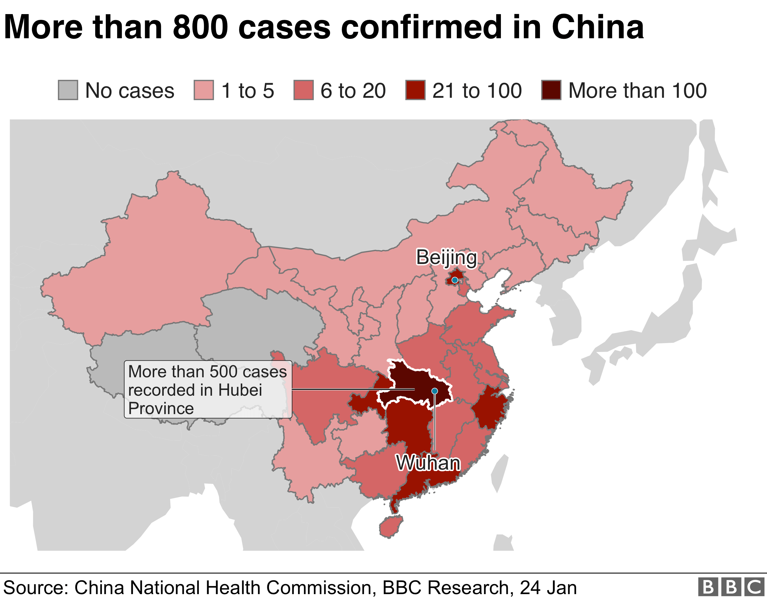 A heatmap shows the spread of the virus in China