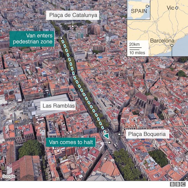Map showing how the van attack happened