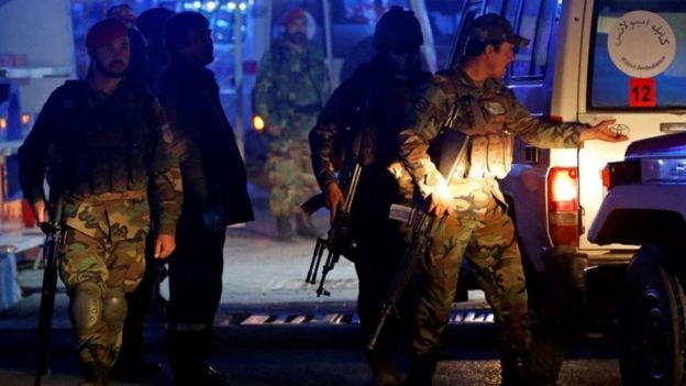 Afghan security forces at the scene of the blast in Kabul. Photo: 20 November 2018