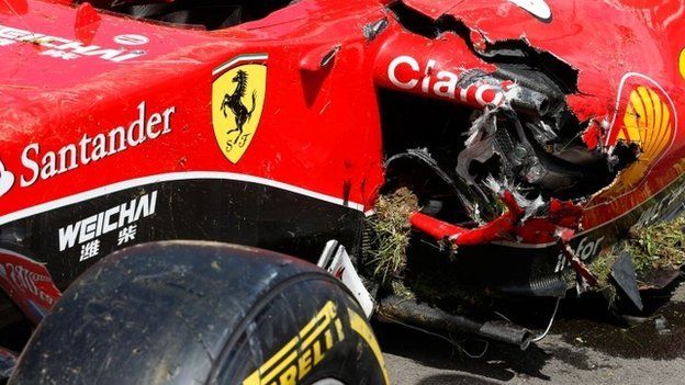 Kimi Raikkonen crashes into Alonso