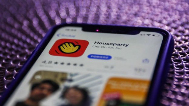Houseparty app icon is seen displayed on a phone screen
