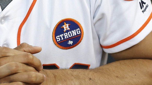 A player wearing a Houston Strong on his jersey during a game