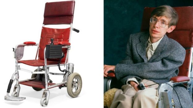 Bilim adamının 1980'lerde ve 1990'larda kullandığı tekerlekli sandalyesi