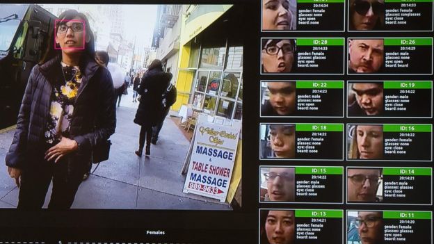 حاسوب يستخدم تقنية الاستدلال الوجهي عبر الكاميرات الأمنية في الشوارع