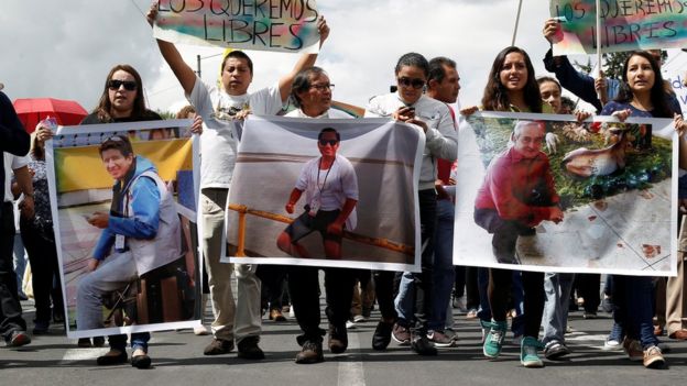 Manifestación pidiendo la libertad de los secuestrados.
