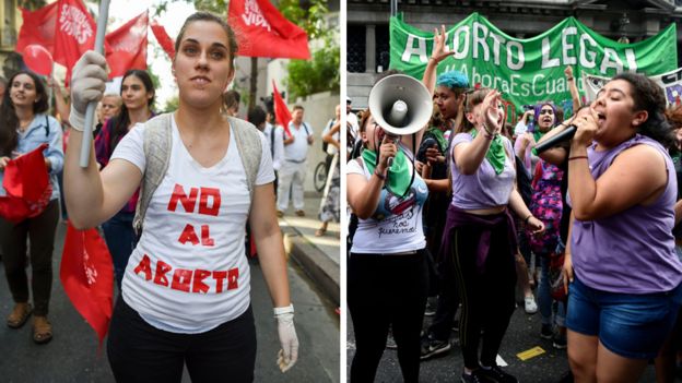 Marchas a favor y en contra del aborto en Argentina.